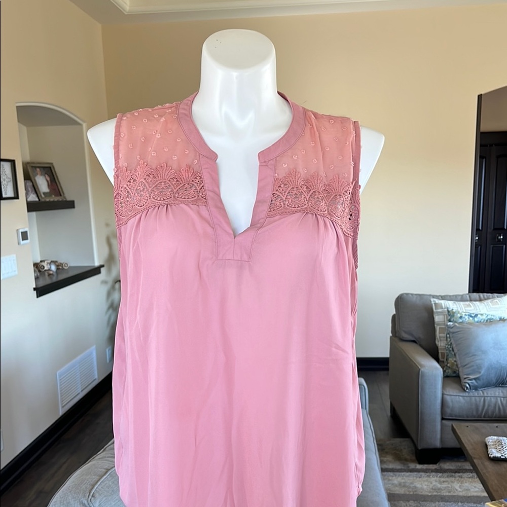 Papermoon Sleeveless Pink Lace Yoke Blouse